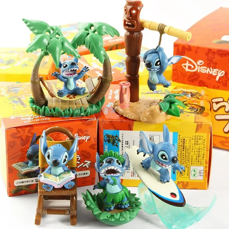 

5-7cm 5pcs/set Disney Cartoon Figure Stitch Hawaiian Scene Desktop Pvc Model Ornaments Toy Collection Children Birthday Gifts
