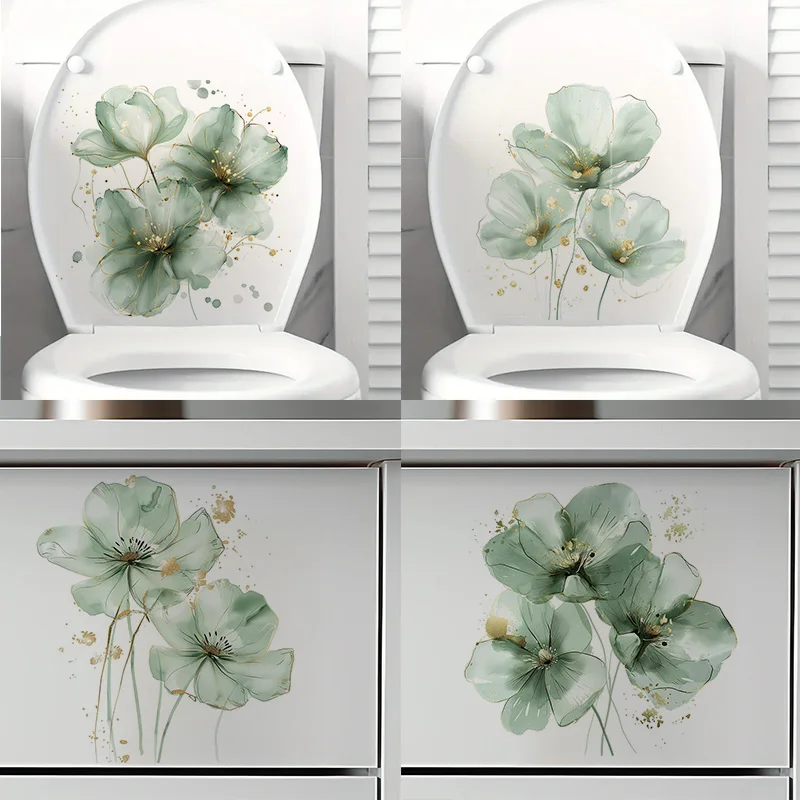Green Flowers Toilet Stickers Decoration for Living Room, Wall, Bedroom, and Home Decor Car Decals Self-Adhesive
