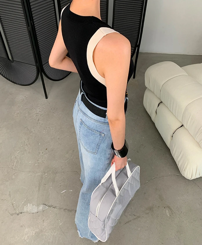 Camisola de alças laranja de rua alta feminina, camisola de malha justa, gola redonda elástica, Y2K, primavera e verão, 2024