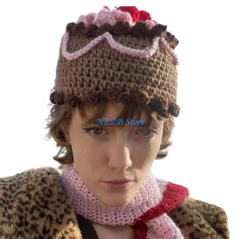 T21F فتاة شعبية الأزهار قبعة الحياكة دلو قبعة المرأة قبعة الشمس قبعة بونيه Handcrochet #5