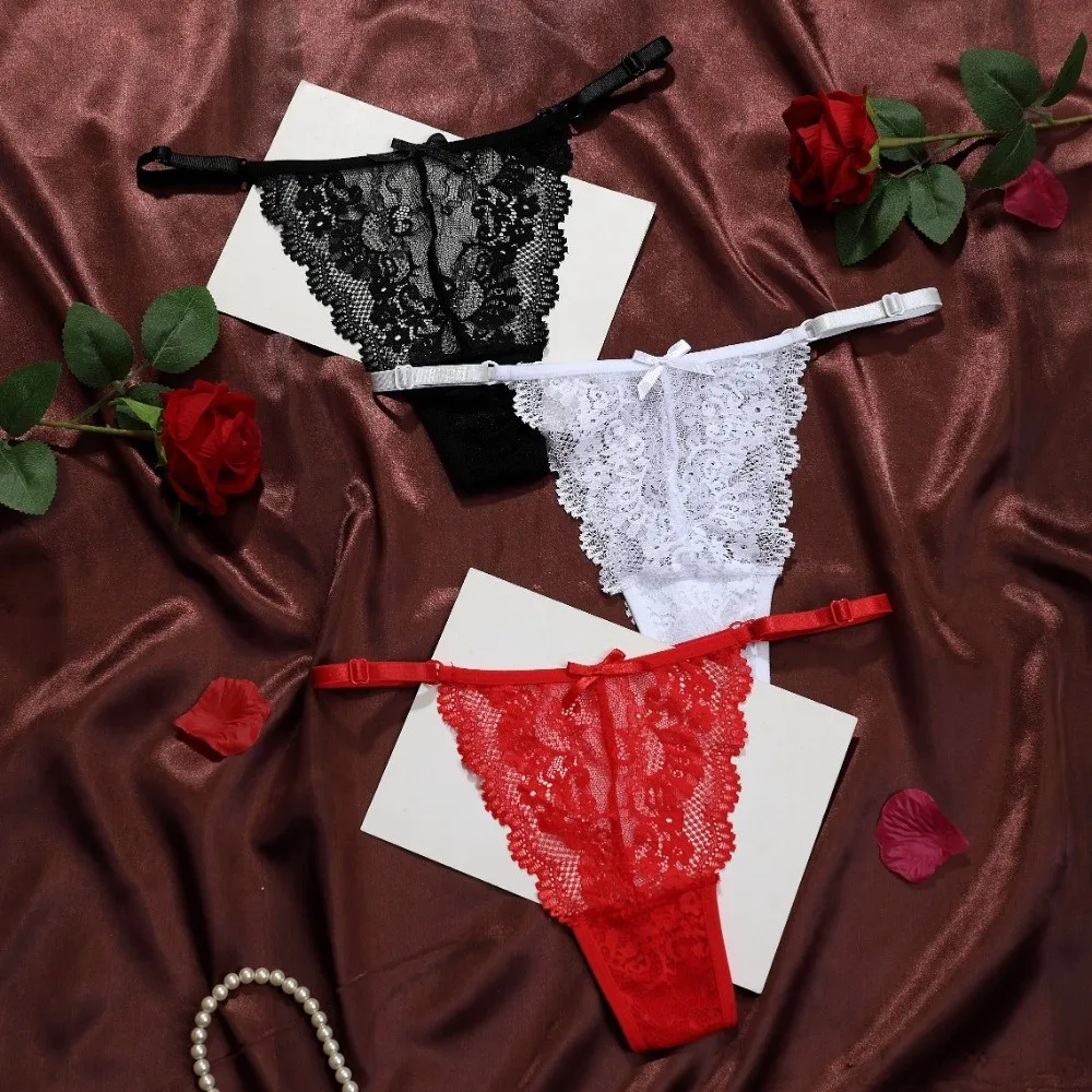 Comfortable Soft Lace Flower Thongs Traceless Underpants Low Waist Briefs Lingerie Solid Color T-back Panties Girls