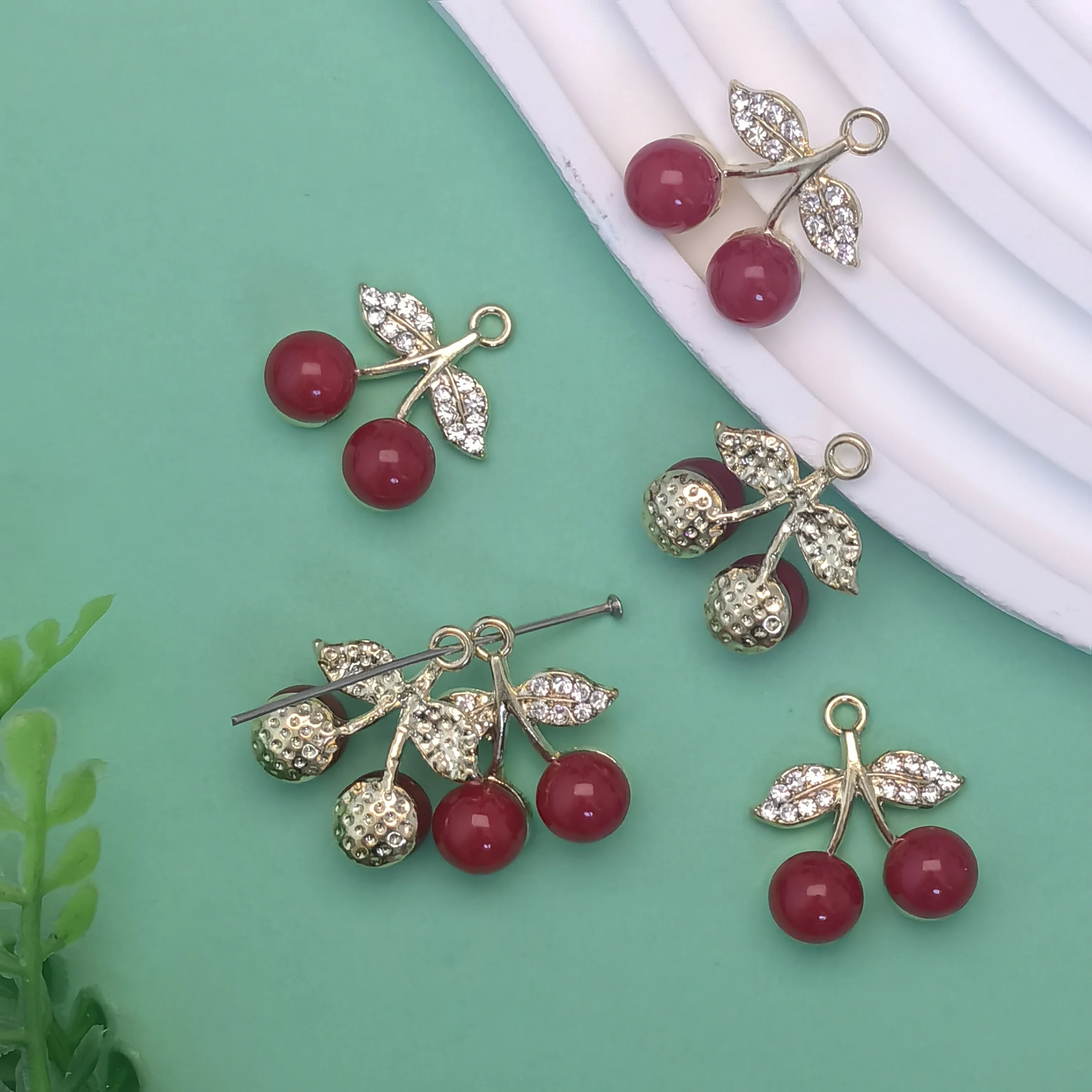 Cute Crystal Fruit Cherry Charms Pendants for Jewelry Making Drop Earrings Necklaces Bracelets DIY Crafts Supplies