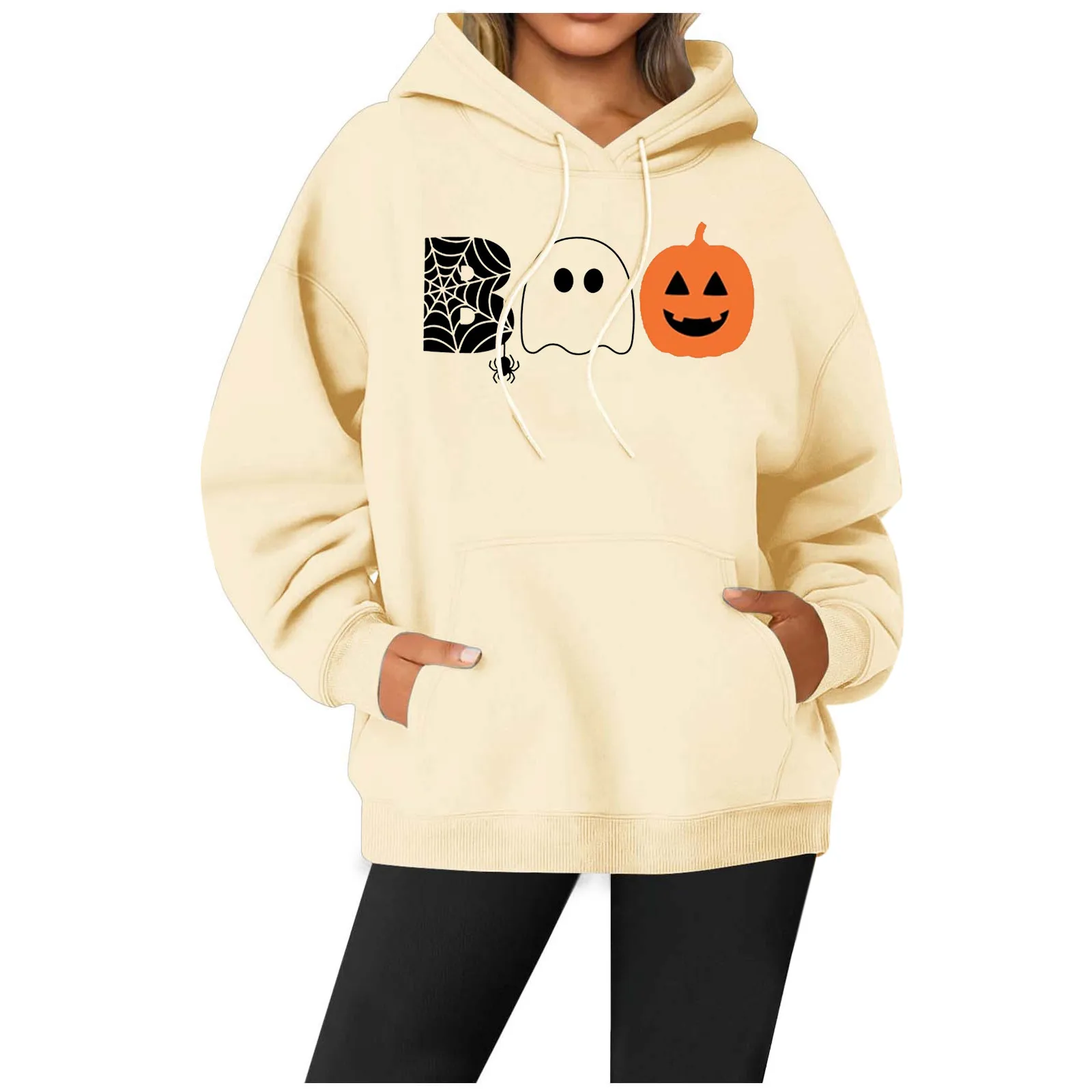 

Women'S Halloween Trend Hoodie Ghost Pumpkin Letter Printed Fashion Hoodie Pullover Solid Color Simple Casual Loose Hoodie