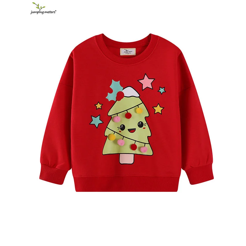 القفز متر 2-7T شجرة عيد الميلاد الفتيات بلوزات ملابس طويلة الأكمام الطفل مقنعين قمصان رياضية الخريف الربيع البلوز قمصان #1