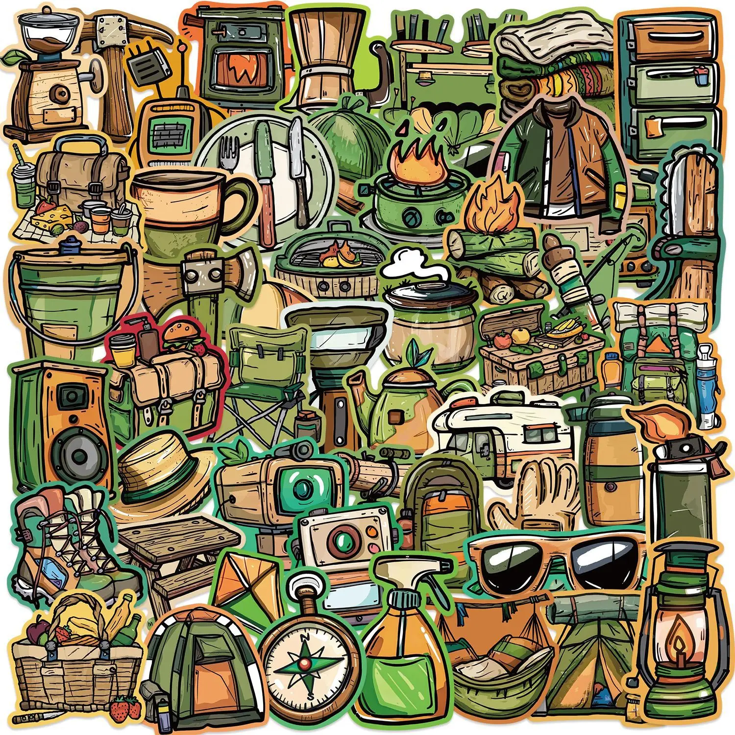 50pcs Outdoor Camping Gear Cartoon Graffiti Stickers DIY Phone Guitar Laptop Notebook Suitcase Waterproof Sticker Kids Toy Gifts