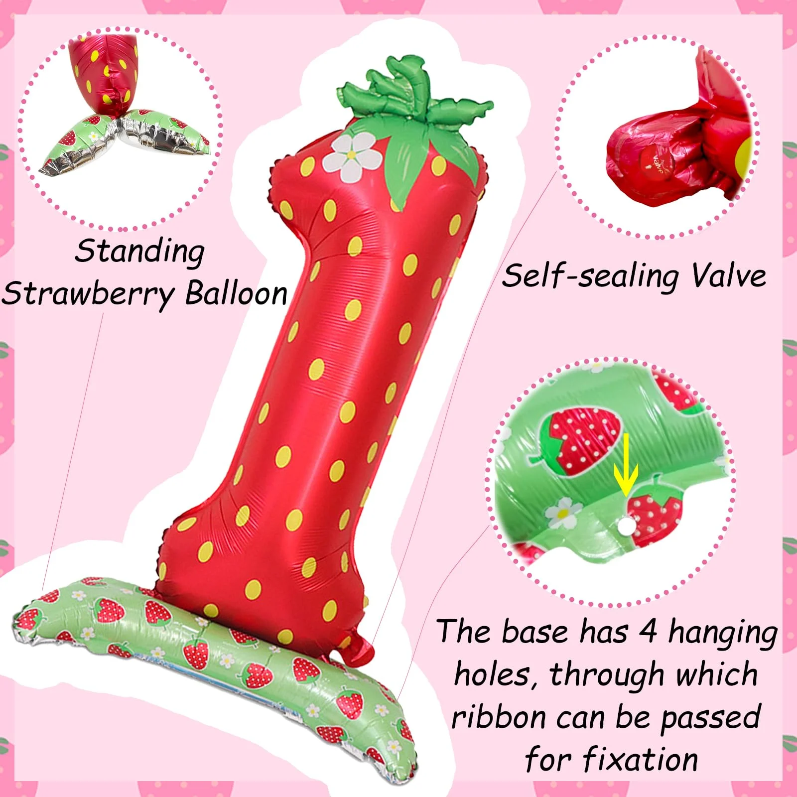 1 Stück Roter Rosa Erdbeer-Ballon zum 1. Geburtstag, 42 Zoll Groß, für Kinder-Geburtstagsfeier mit Frucht-Thema – Detail 5