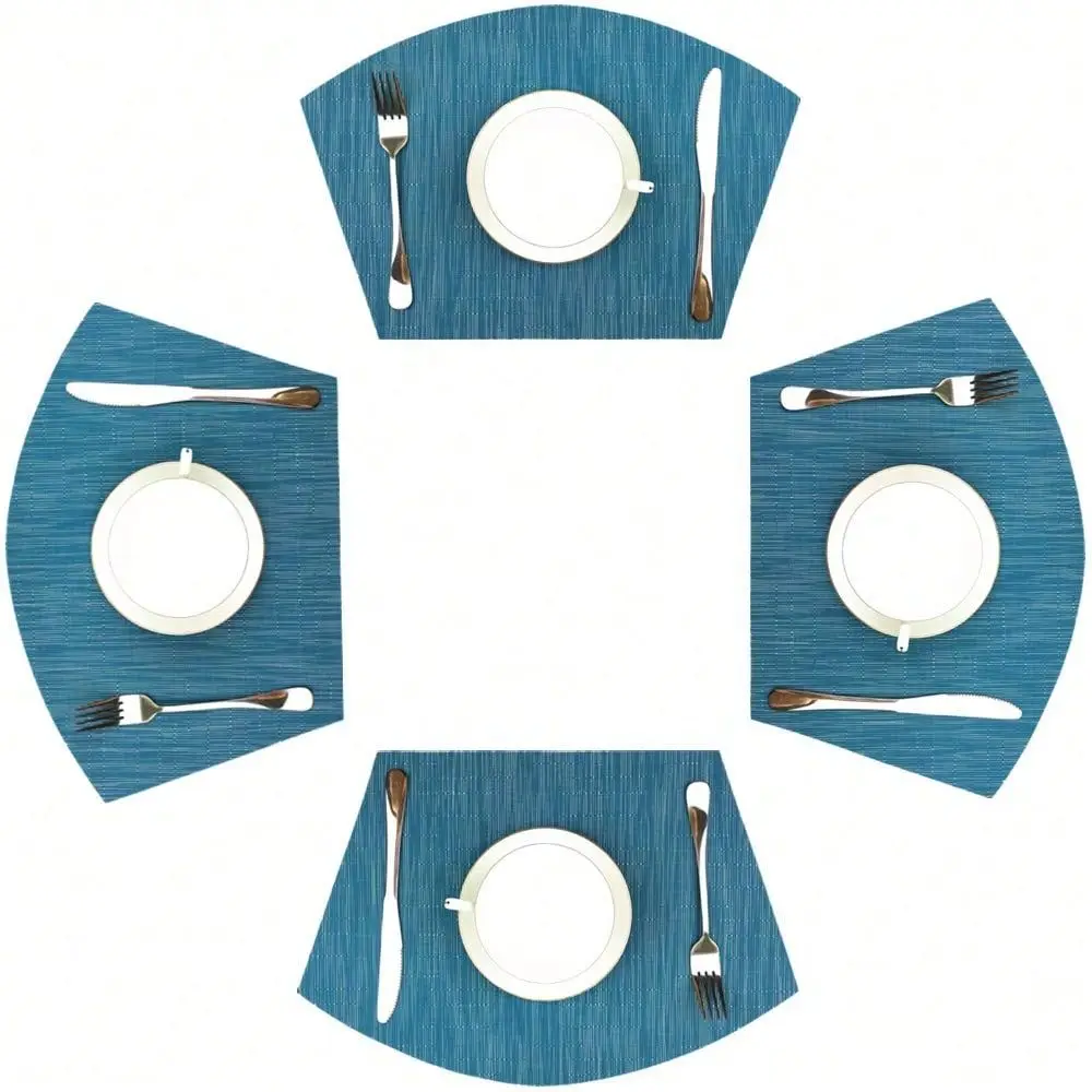 

Woven Vinyl Placemats For Dining Table Durable Heat Resistant Washable Placemats For Round Table,Placemats Set Of 4,Blue