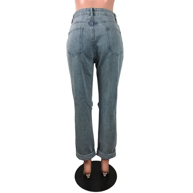 Loose Distressed Slim Washed Jeans Wide Leg Denim Pants Women 2023 Pantalones De Mujer Hole Ripped Casual Trousers Streetwear