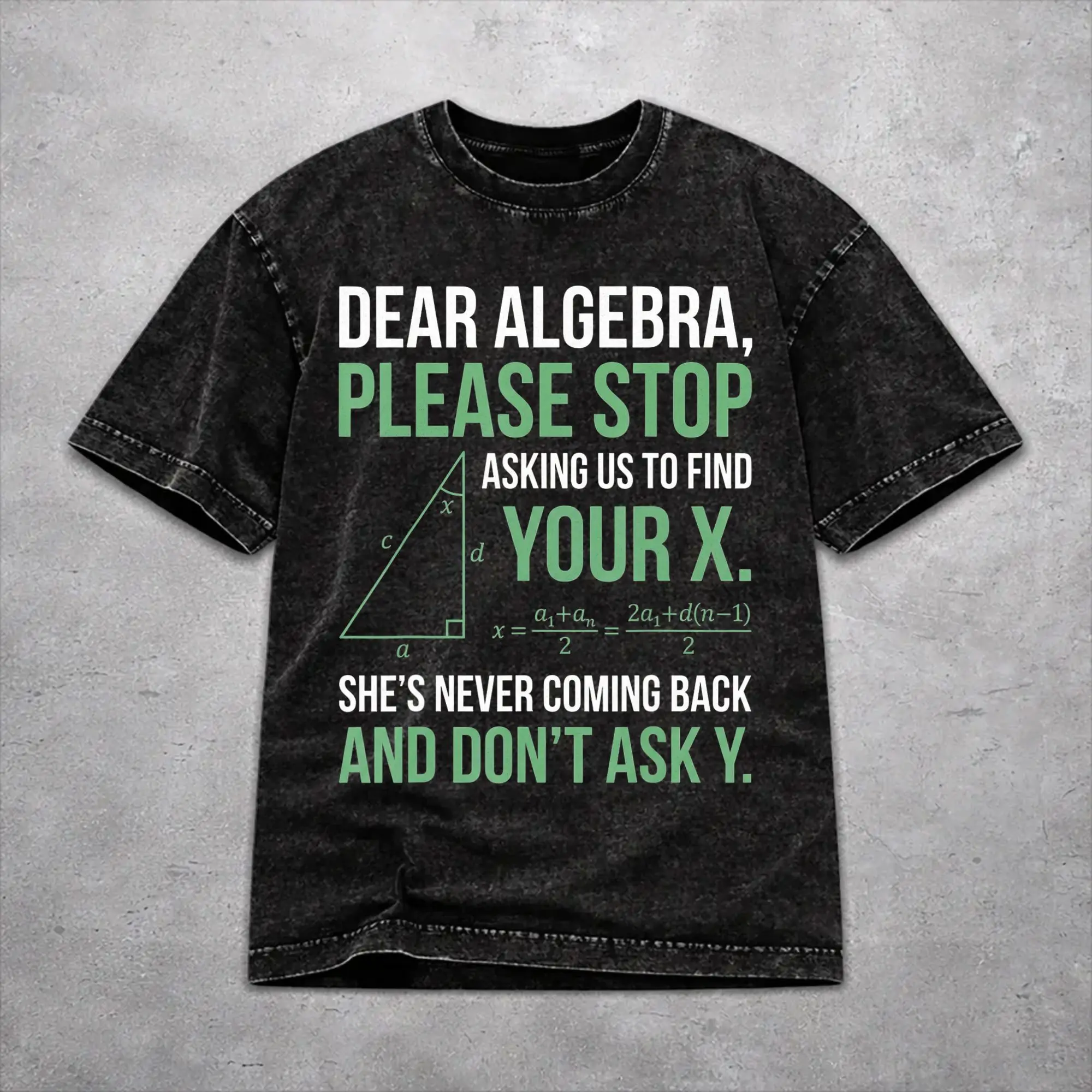 Dear Algebra Please Stop Asking Us to Find Your X Math Funny T Shirt Hip Hop Washed T-Shirt  Casual for Men Women Streetwear