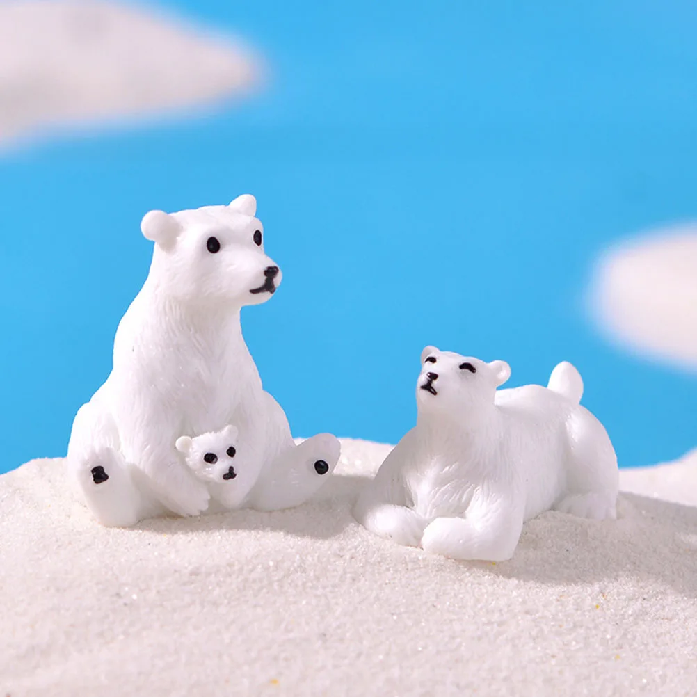 

12 Pcs Mini Polar Bear Ornaments Miniature Resin Statues Lovely Figurines Small
