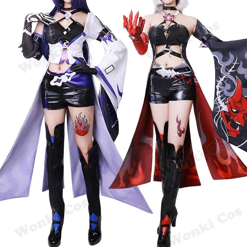 Star Rail Acheron Cosplay Costume, robe blanche, perruque noire, rouge, Huangquan, chaussures, bottes, tenue de fête de carnaval