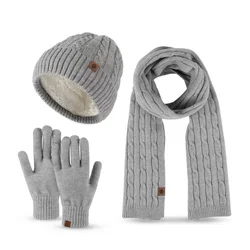 Hat Scarf And Glove Set For Women Winter Warm Soft Knitted Pompom Beanie Female Casual Solid Cashmere Scarf Suit Outdoor Skullis