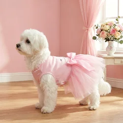 Vestido para perro y gatos pequeños medianos falda tul rosa lazo