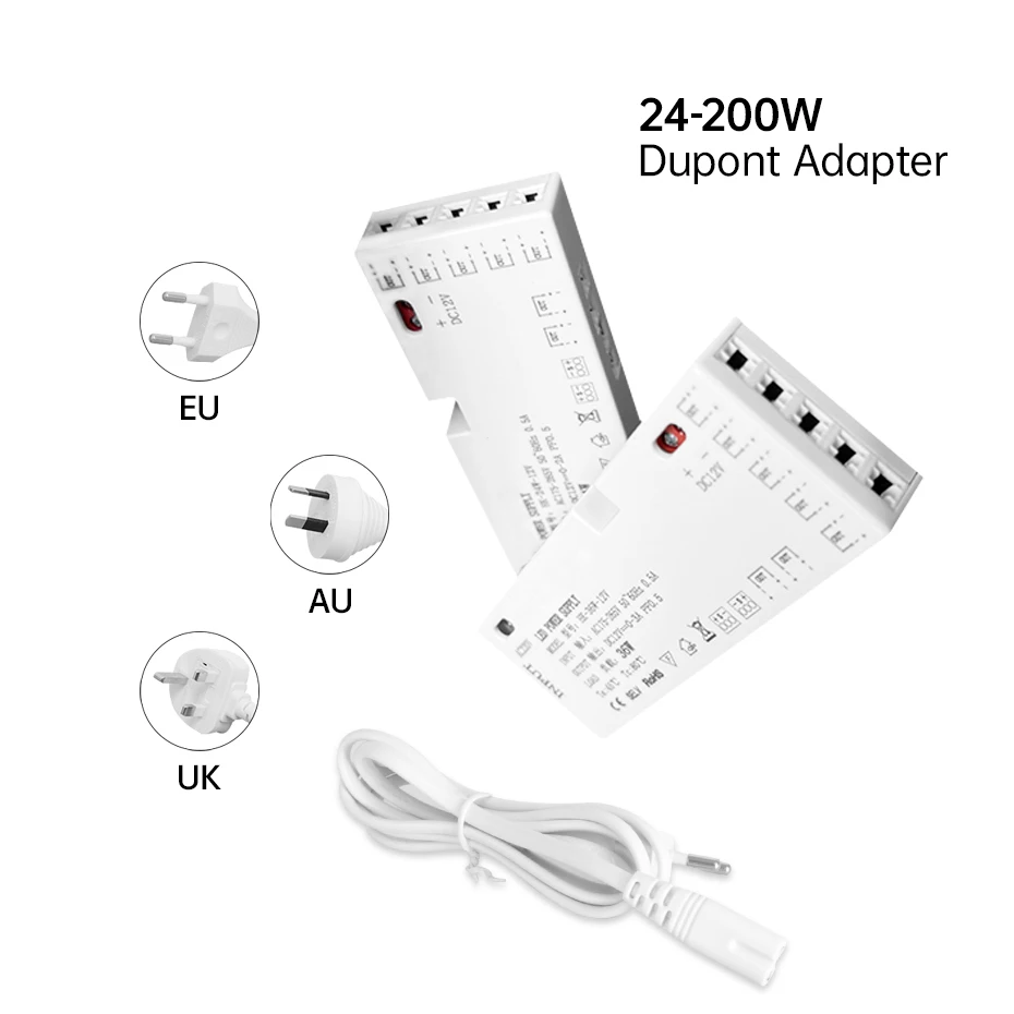 

DC12V 24V Cabinet Light Strip Driving Power Supply EU/AU/UK Plug Adapter 24W/36W/60W/100W/150W/200W Led Lighting Transformer