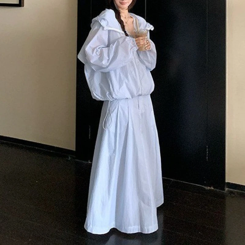2026 Spring Fashion Versatile New Collection Niche Design Sense Sports Hooded Sunscreen Clothes, Casual Half Skirt Set for Women