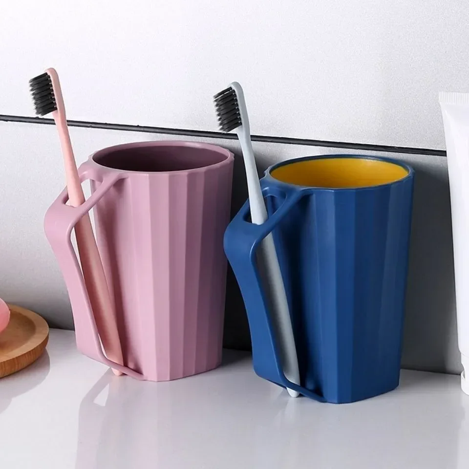 Taza portátil, vasos para beber, juego de baño para viaje, hogar, pareja, niños, taza de cepillado de dientes con mango, soporte para cepillo de dientes de plástico