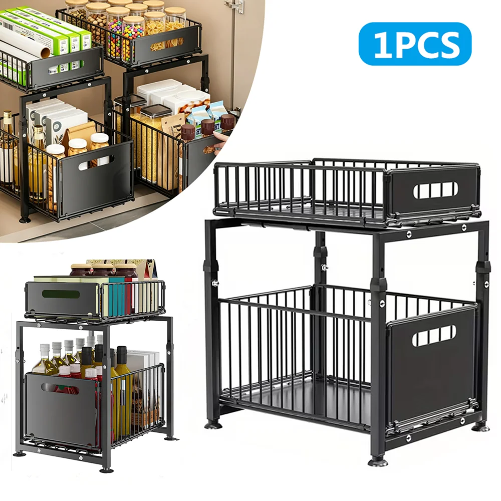 Adjustable Two Tier Pull Out Kitchen Organizer