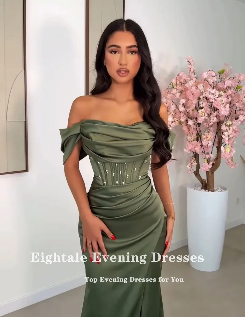 Eightale อาหรับชุดราตรีที่กําหนดเองปิดไหล่ลูกปัดซาติน Mermaid PROM Gowns งานแต่งงาน Abendkleider Hochzeit
