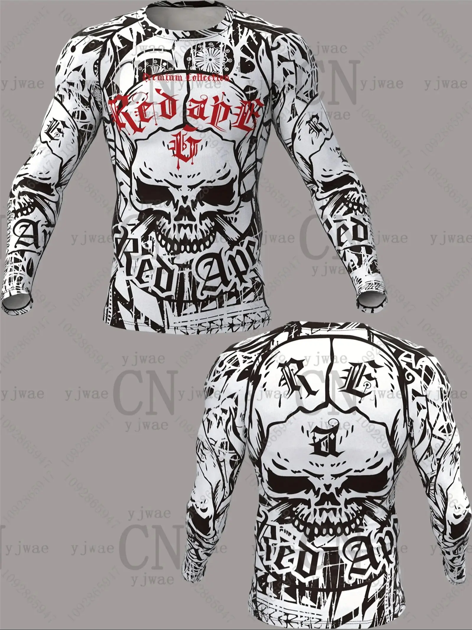 الرجال سريعة الجافة تنفس رياضي كم طويل تي شيرت ثلاثية الأبعاد الجمجمة طباعة في الهواء الطلق تشغيل اللياقة البدنية سترة رياضية علوية الخريف تي شيرت رجالي #5