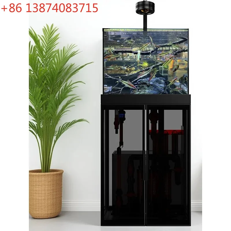 Fish tank extremely narrow bottom ultra-white Lanshou native custom square tank living room office silent stream tank