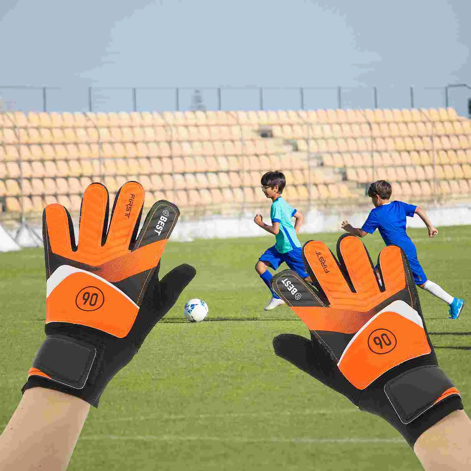 Football Gloves Goalkeeper Latex Anti-collision (green #5) Creative Goaltenders Sports Orange Soccer Supply Child