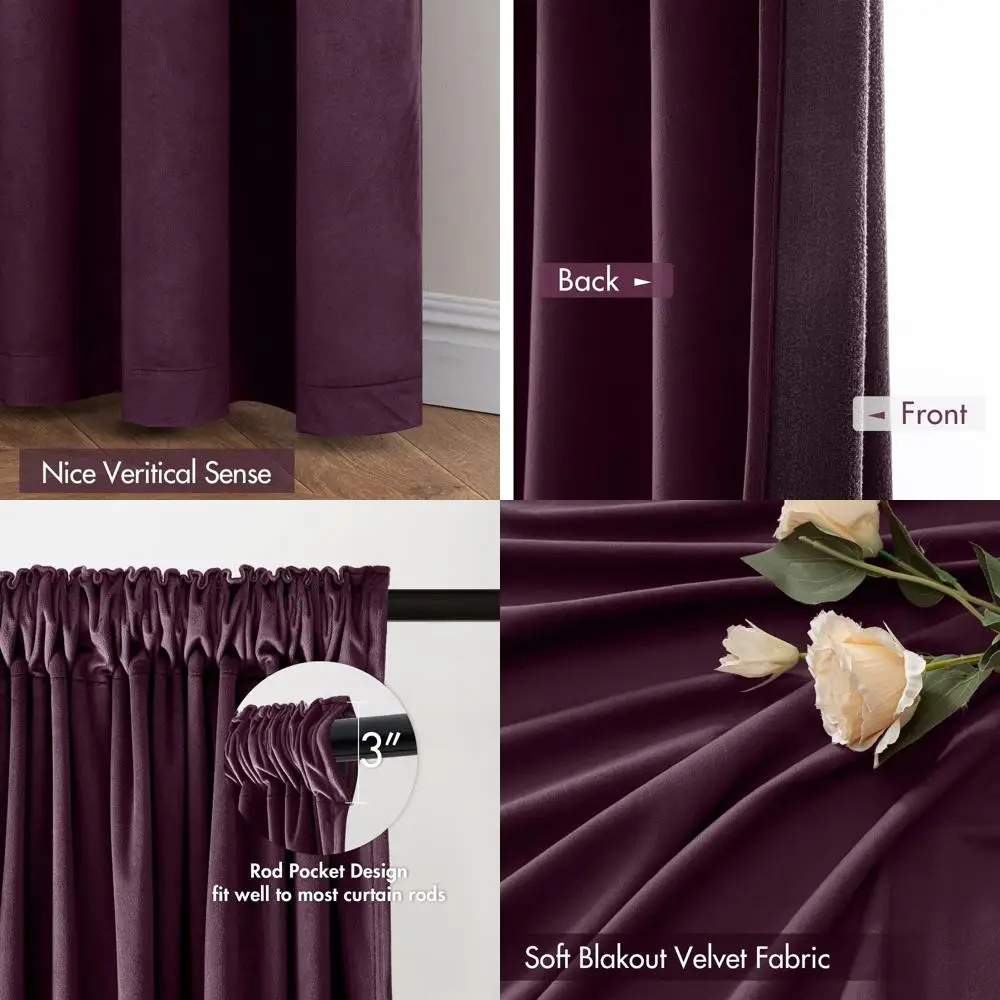 

Thermal Insulated Blackout Purple Orchid Velvet Curtains, 90 Length, Set of 2 for Bedrooms and Living Rooms
