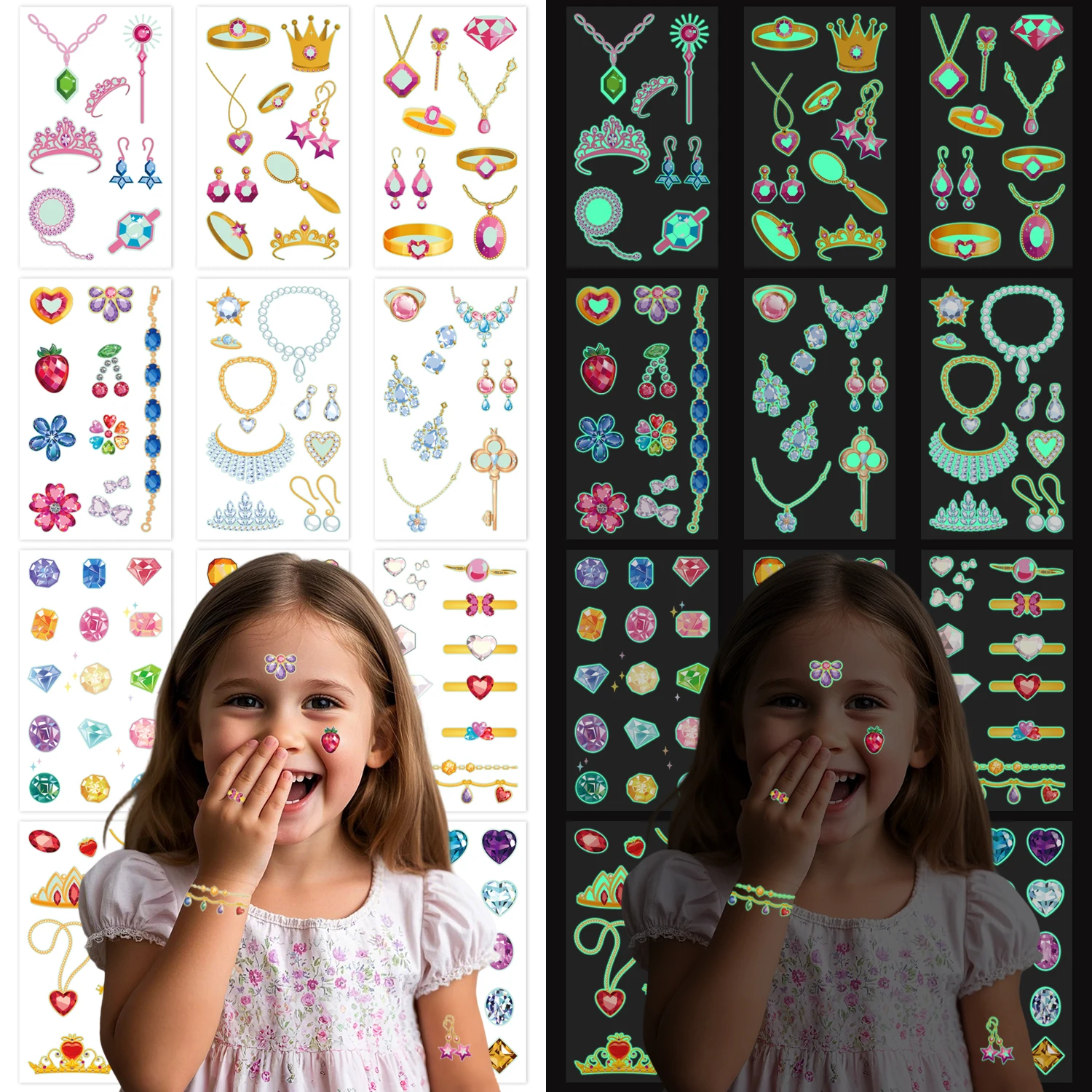 

Luminous jewelryTemporary Tattoos for Girls - 12 Sheets Glow in The Dark jewelry Stickers Party Favors Decorations