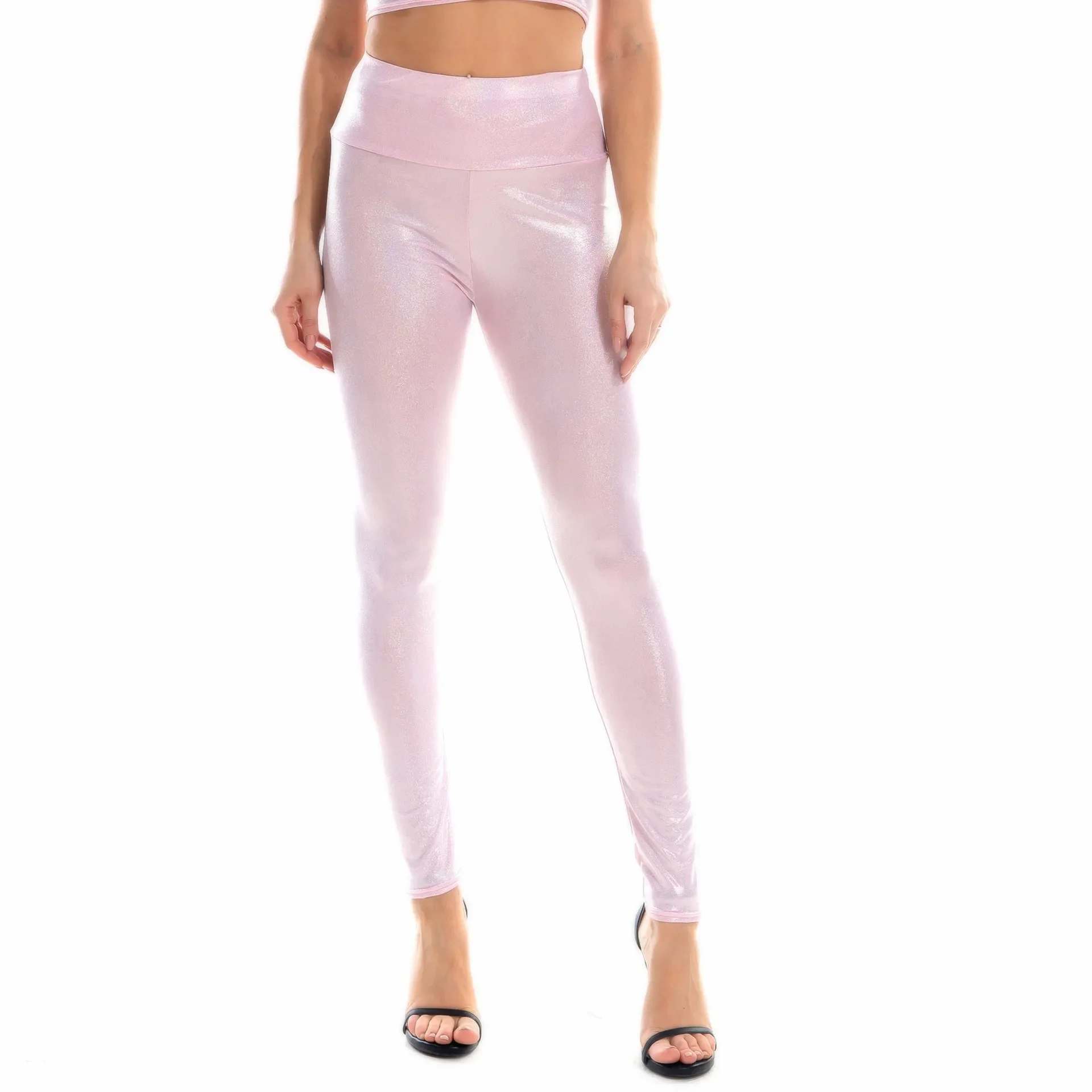 Women Metallic Leggings Shiny Skinny Pants High-Waisted Holiday Trousers Stretchy Streetwear Christmas Gift Gym Legging Elastic