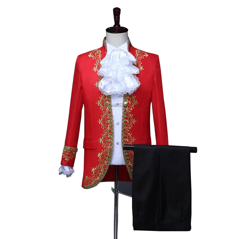 

Mens Costume Blazer Victorian King Men Royal Dress Suits Cosplay Prince Jabot Lace Tie For Adult Tops Jacket Coat+Pants Trouser