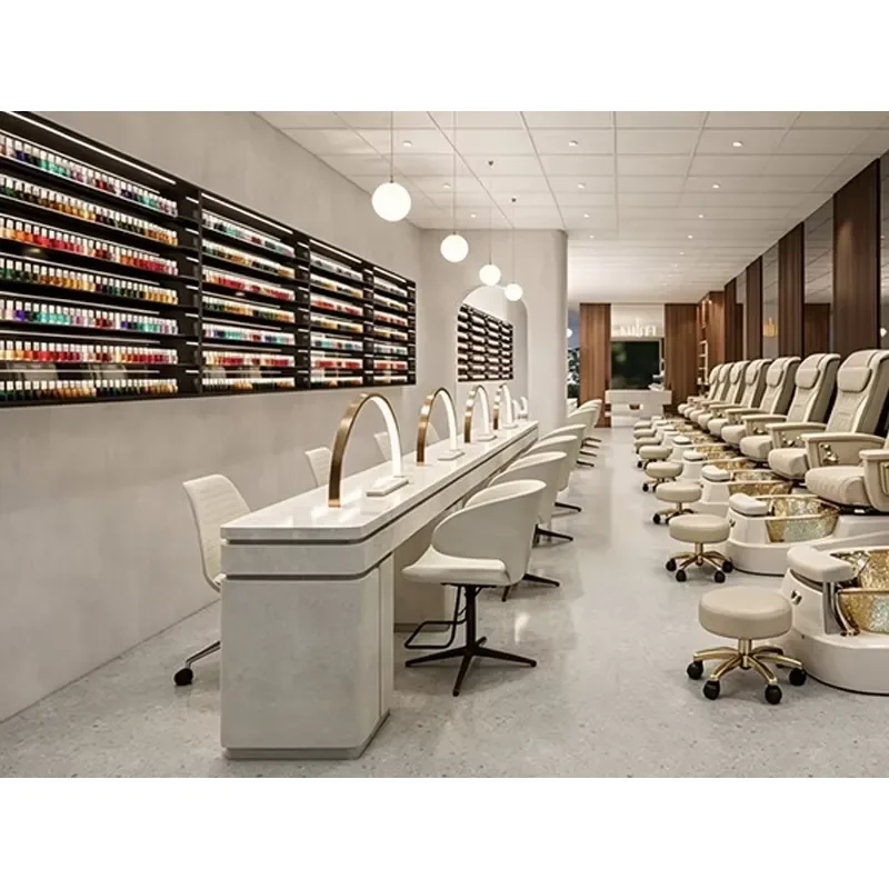 Luxury Marble Manicure Table High Quality Salon Furniture Simple Style With Light Nail Desk