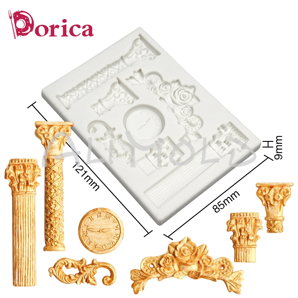 Roman Column Clock Relief Silicone Mold Sugar Fondant Chocolate Mould DIY Plaster Clay Molds Home Decorating Tools Cake Bakeware