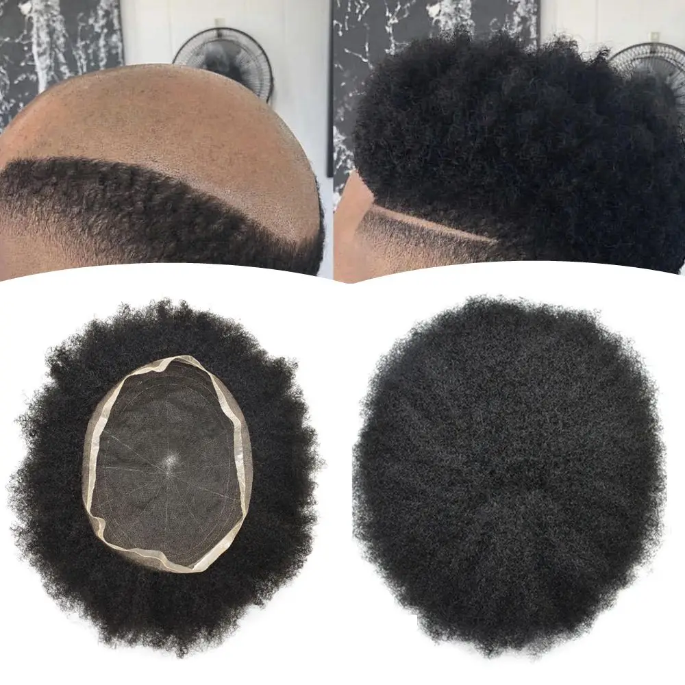 

Afro Toupee for Black Men Full Lace Mens Hairpieces African American Kinky Curly Hair Units for Men Afro Hair Replacement System