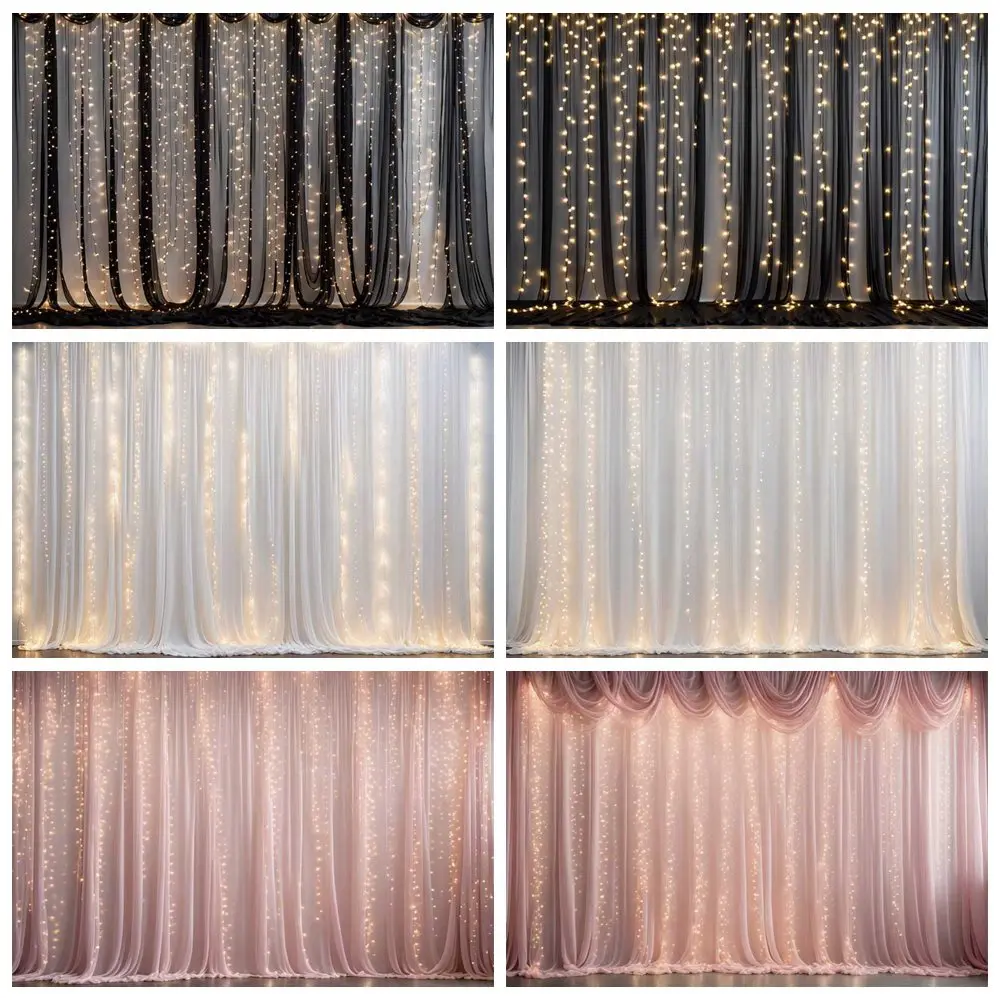 

MOON.QG White Black Pink Draping Fabric Shimmer Wall Background Curtain Drapes Photography Backdrop Birthday Wedding Decorations