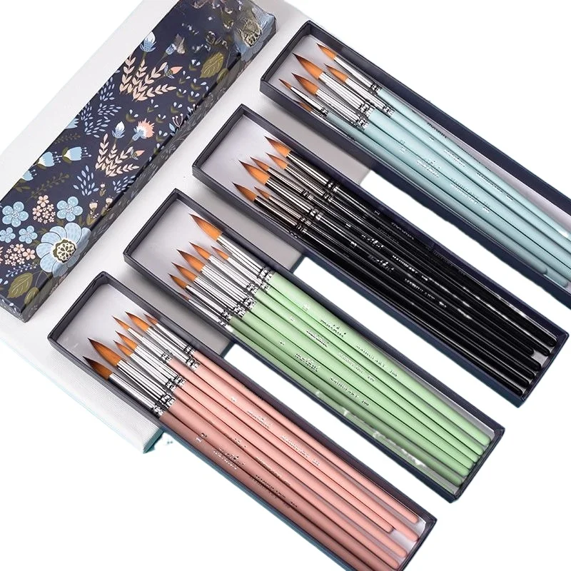 7-Piece Floral Nylon Hair Paint Brush Set for Watercolor Drawing Art Supplies Students Beginners