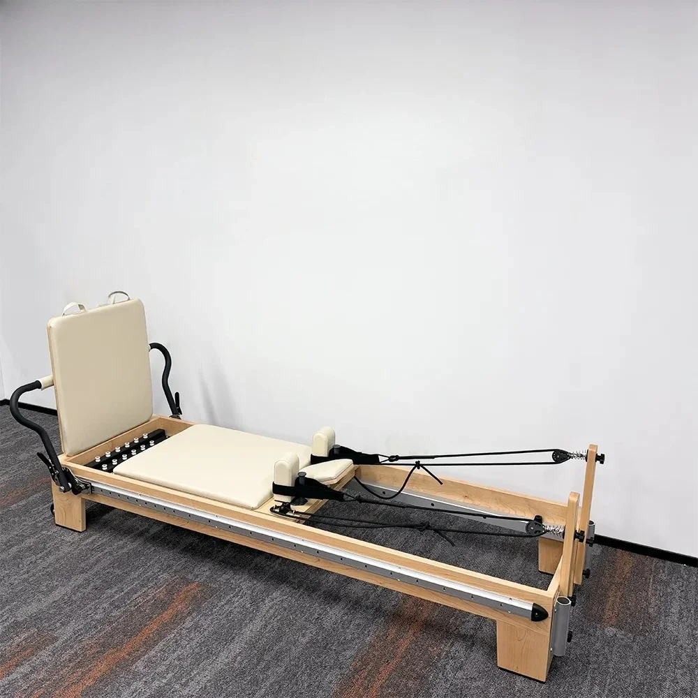 Full Track Maple Wooden Pilates Reformer Home Gym Fitness Equipment Pilates Exercise Machine Adjustable Resistance Smooth Glidin