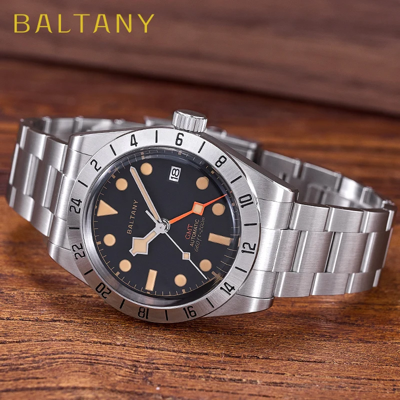Baltany Retro GMT Watch Man S6073 ساعات يد ميكانيكية فاخرة مقاومة للماء سوار من الفولاذ المقاوم للصدأ NH34 ساعة رياضية أوتوماتيكية
