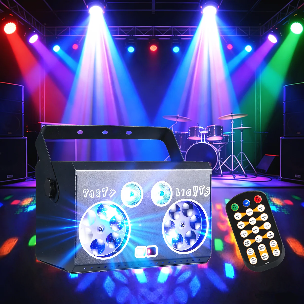 DJ Disco Party Light, RGB Multi-Pattern, Remote Control & Sound Activated + DMX512, Dynamic Stage Atmosphere Light
