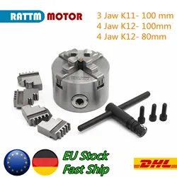 『EU Delivery』 4 Jaw K12-100mm K11-80mm 3Jaw K11-100mm Manual Chuck Self-Centering Chuck CNC Machine Tool Lathe Chuck RATTM MOTOR
