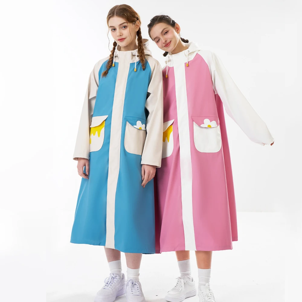 

Waterproof Long Raincoat for Women Fashion E Bike Rain Poncho Hiking Travel Full Length PU High Frequency Windbreaker