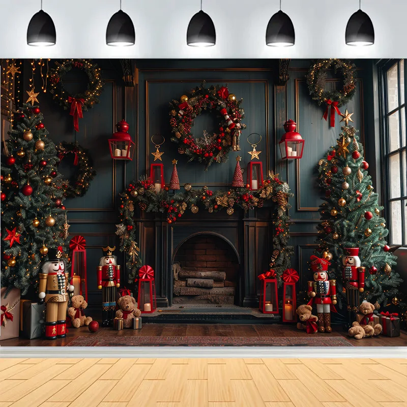 

Christmas Scene With Large Window Mountain Photography Backdrops New Year's Eve Family Party Gift Photo Studio Background HC-02