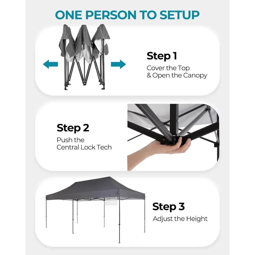 Portable Pop Up Canopy Tent 10x20, Durable 300D Silver-Coated Outdoor Shelter, Includes 4 Stakes, 4 Sandbags, and 4 Ropes, Easy