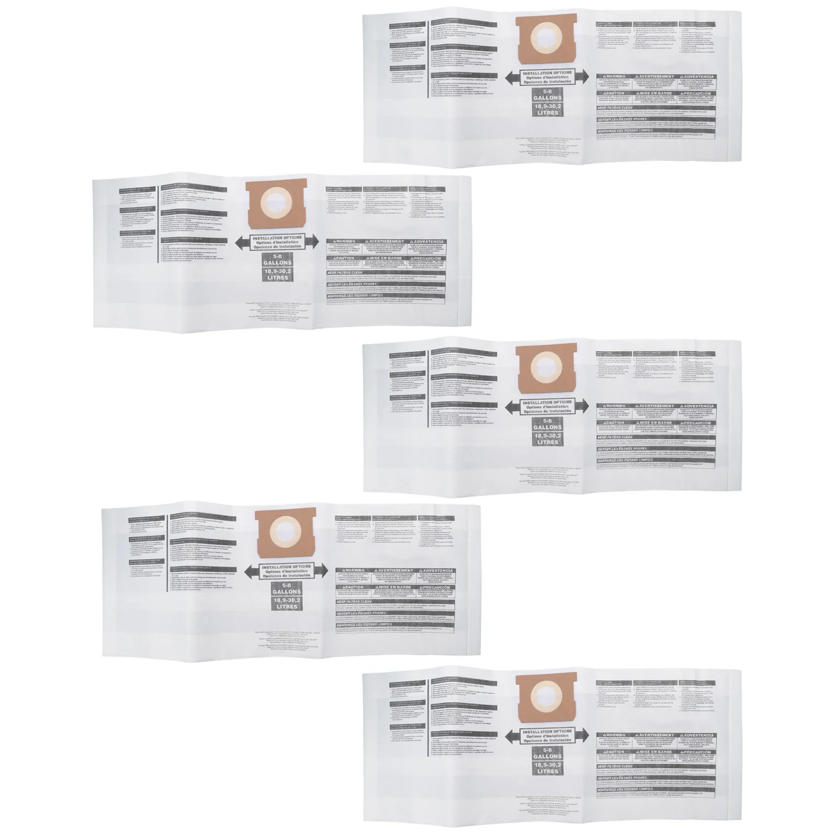 Bolsas de repuesto para aspiradora húmeda/seca, bolsas de polvo para aspiradora Shop-Vac Ridgid de 5-8 galones 9066100 90661 906-61, 5 uds.