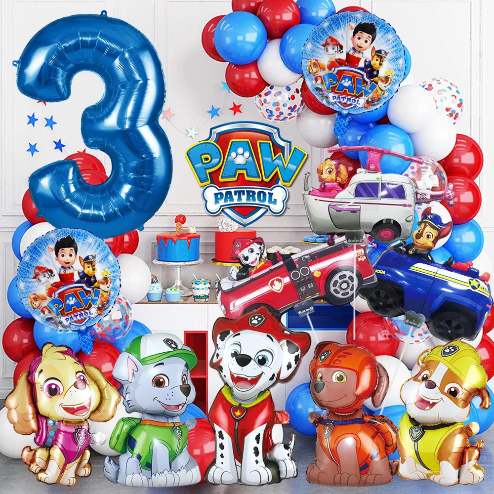 

Paw Patrol Birthday Number Balloons for Children's Activity Arch Wreath Background Decor Airplanes Trains Series Helium Balloon