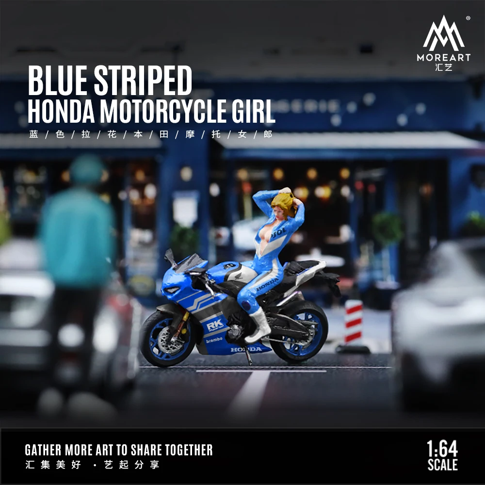 TimeMicro&MoreArt 1:64 Blue/pink Latte Honda Motorcycle Girl Resin action figure set