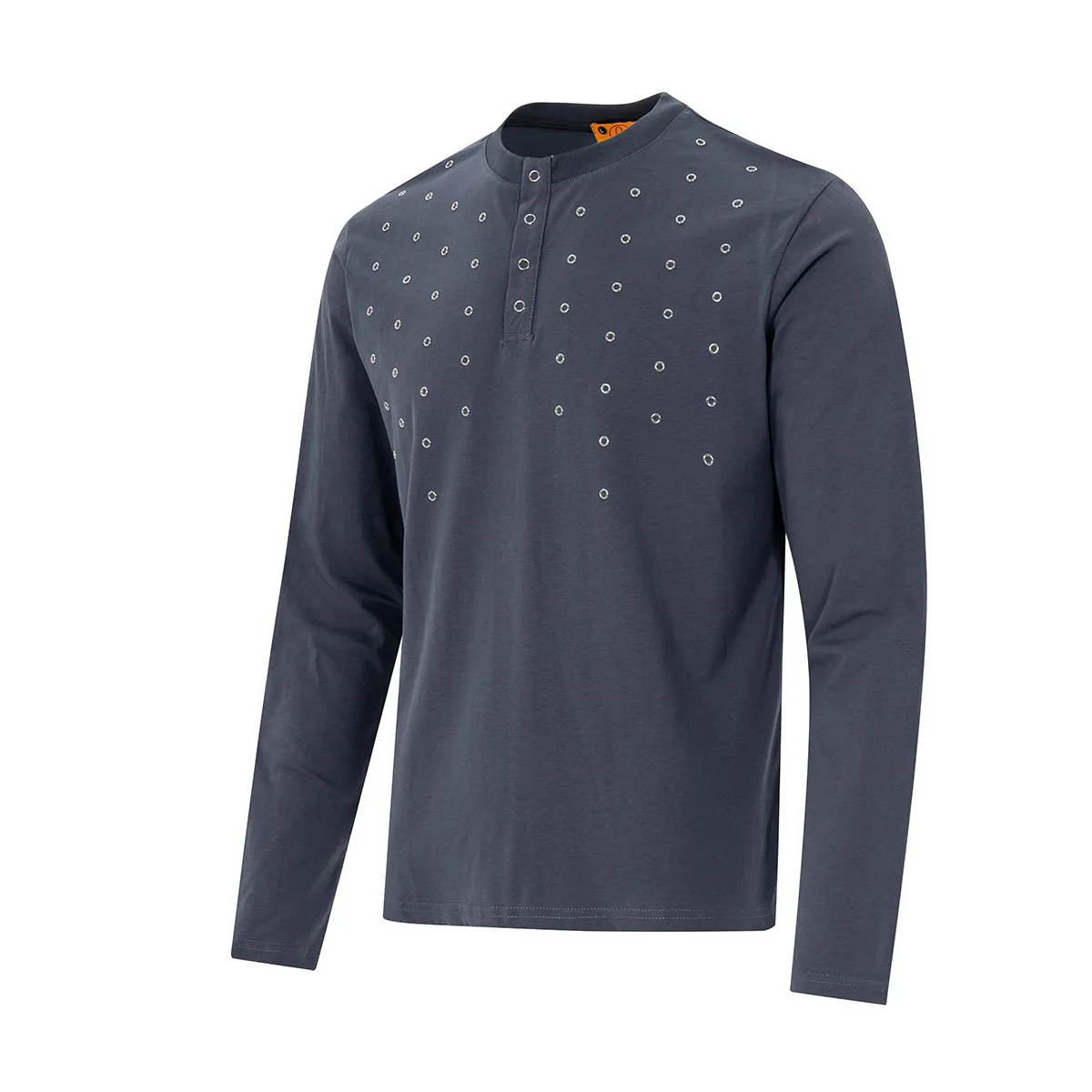 MWJLPWQ Metal Decorate Design Stylish T-Shirt Men's Street Unique Design Long Sleeve Tee American Retro Slim Fit Base Tops 20493