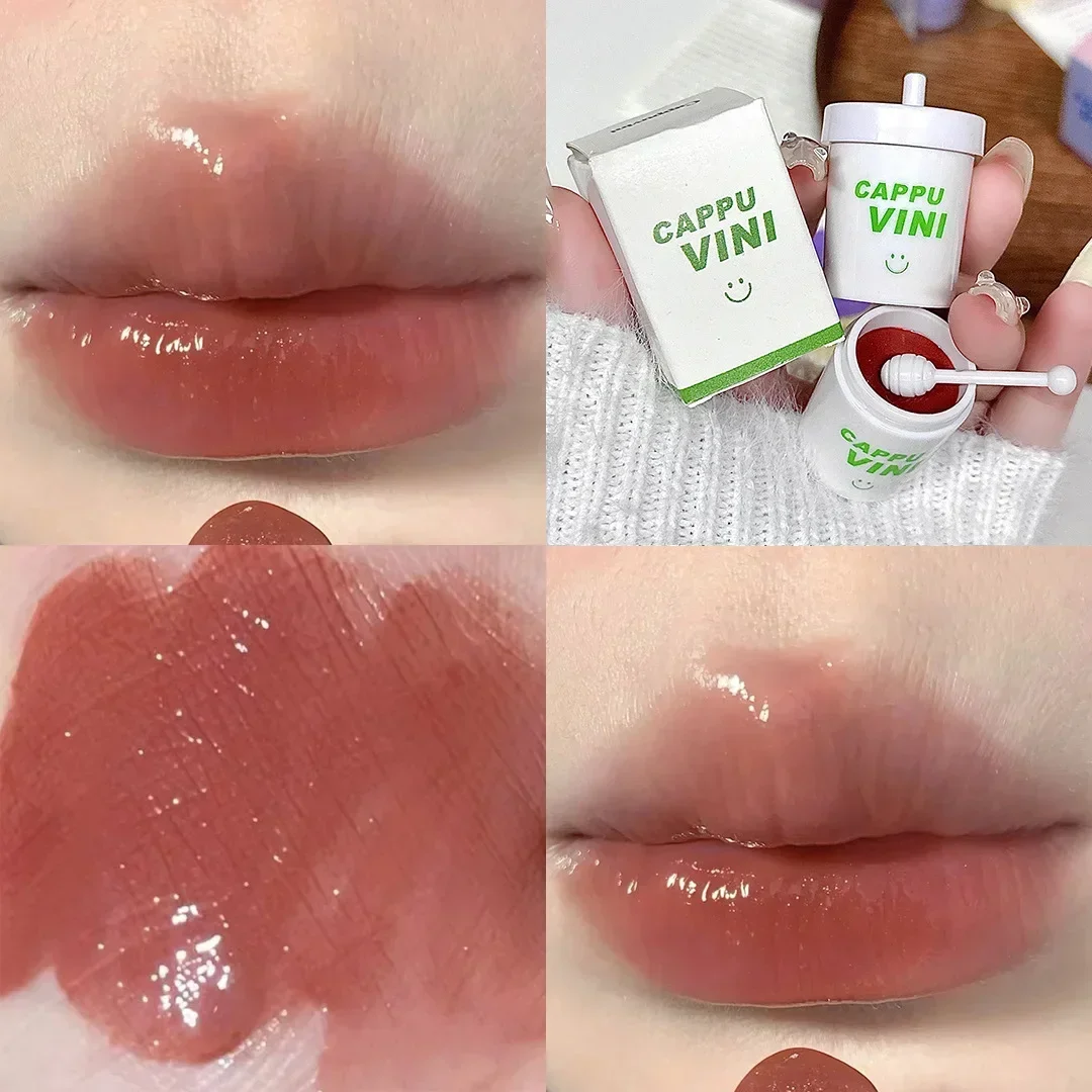 1pc/3pc bonito pouco leite pode lipgloss hidratante espelho água lipgloss sexy vermelho matiz labial bálsamo labial maquiagem cosméticos coreanos