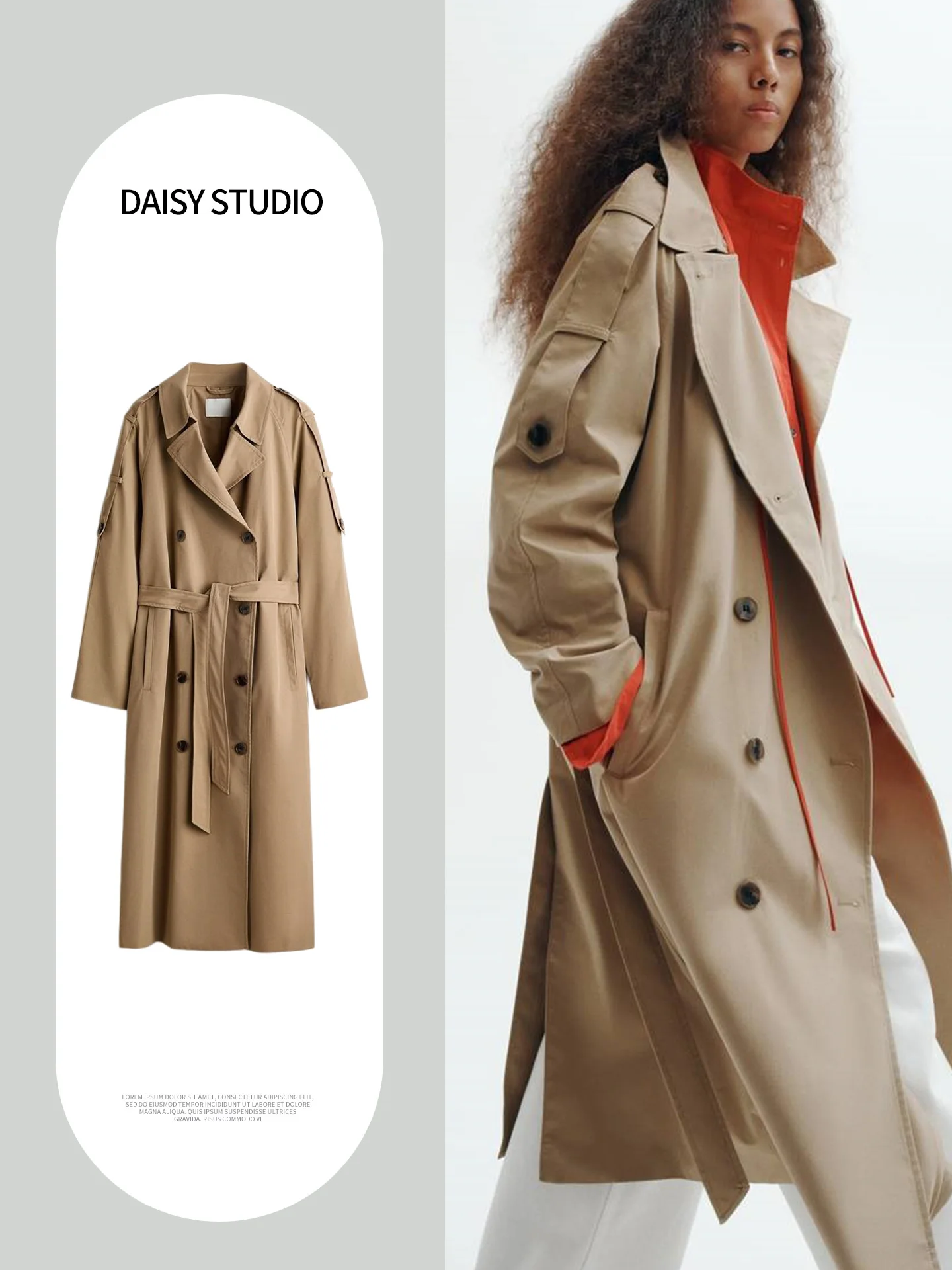 Autumn New Arrival Women's Long Sleeve Double Breasted Coat Long Length Plain Collar Double Row Buttons Fashionable Outerwear
