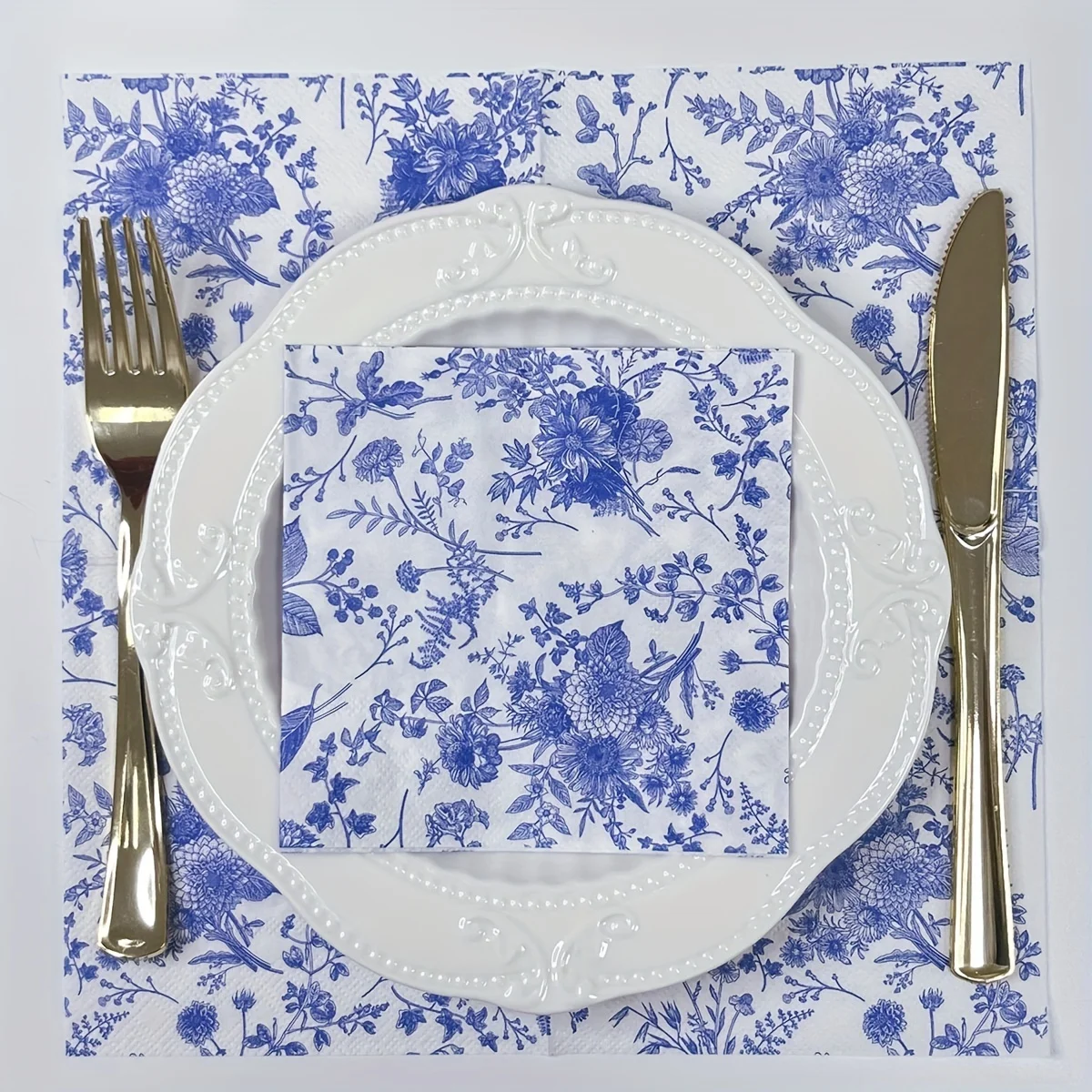 Servilletas de papel para decoupage de porcelana azul y blanca Vintage, pañuelos de papel de flores para fiesta, boda, suministros de cumpleaños, 20-100 Uds.
