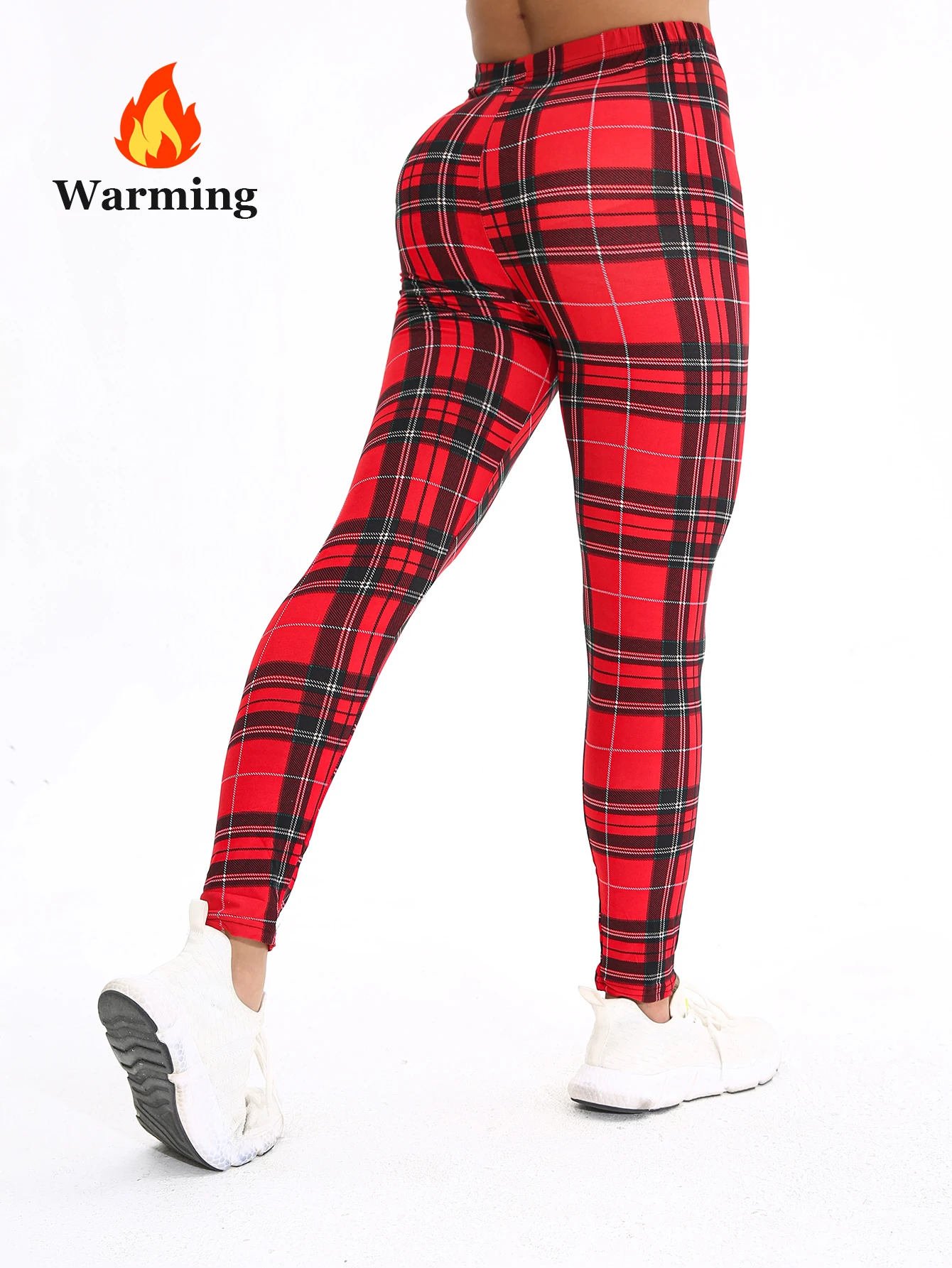 Otoño Invierno 1 paquete de mallas ajustadas sexis gruesas de felpa a cuadros rojos para mujer pantalones deportivos informales elegantes para Fitness y Yoga