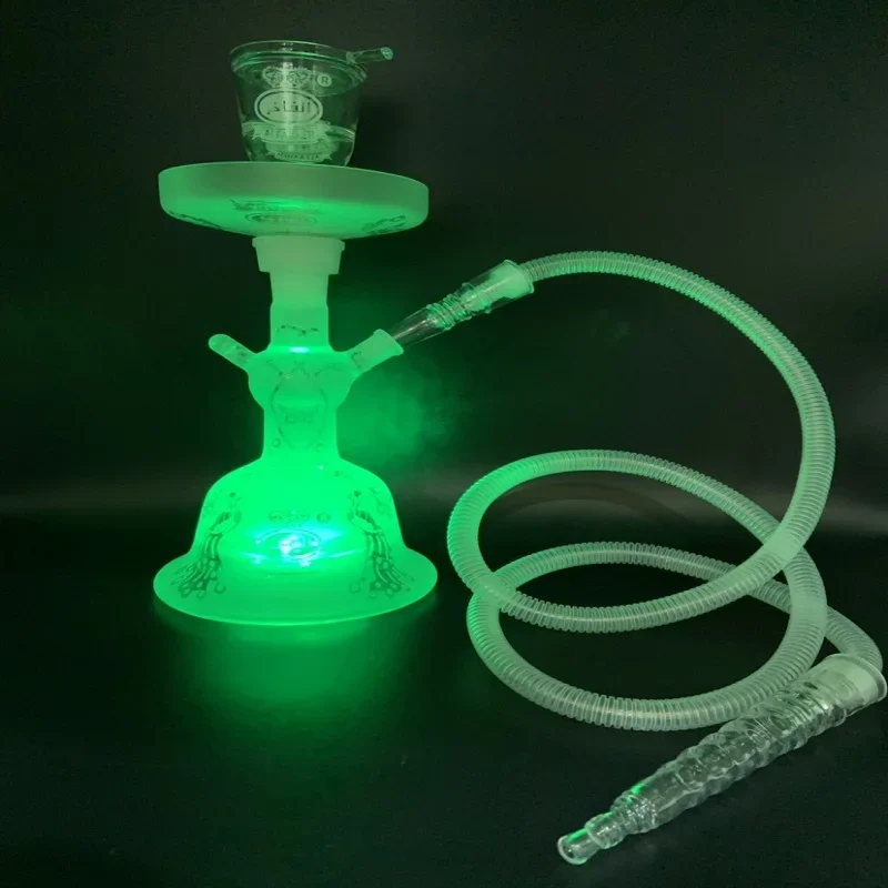 Pattern Frosted Glow Glass Hookah with Led Light Foam Box Water Pipes Shisha Narguile Hookah Set Smoke Accessories Gift for Men